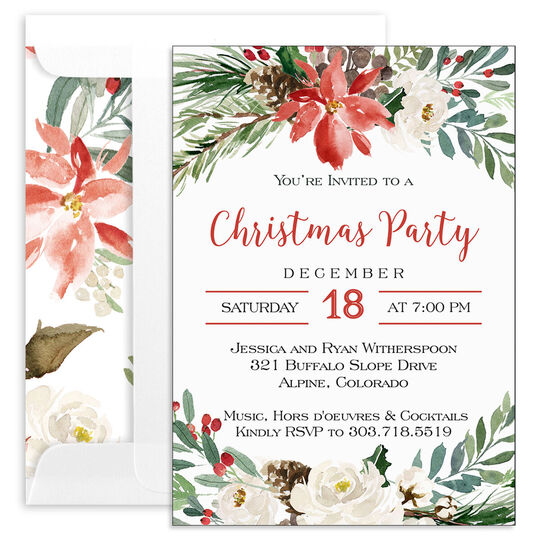 White Holiday Floral Invitations